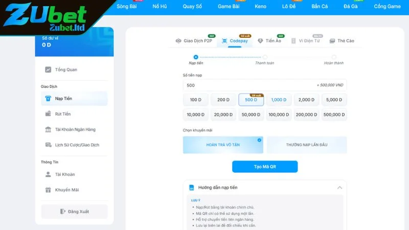 Hướng Dẫn Nạp Tiền ZUBET Nhanh Gọn Và An Toàn Các phương thức nạp tiền ZUBET phổ biến