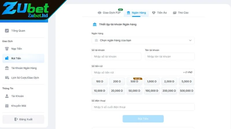 Hướng Dẫn Cho Tân Thủ Cách Rút Tiền ZUBET Và Phương Pháp Tối Ưu Khám phá các phương thức rút tiền ZUBET phổ biến nhất