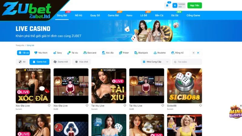 Tổng quan về thế giới sòng bài live casino ZUBET